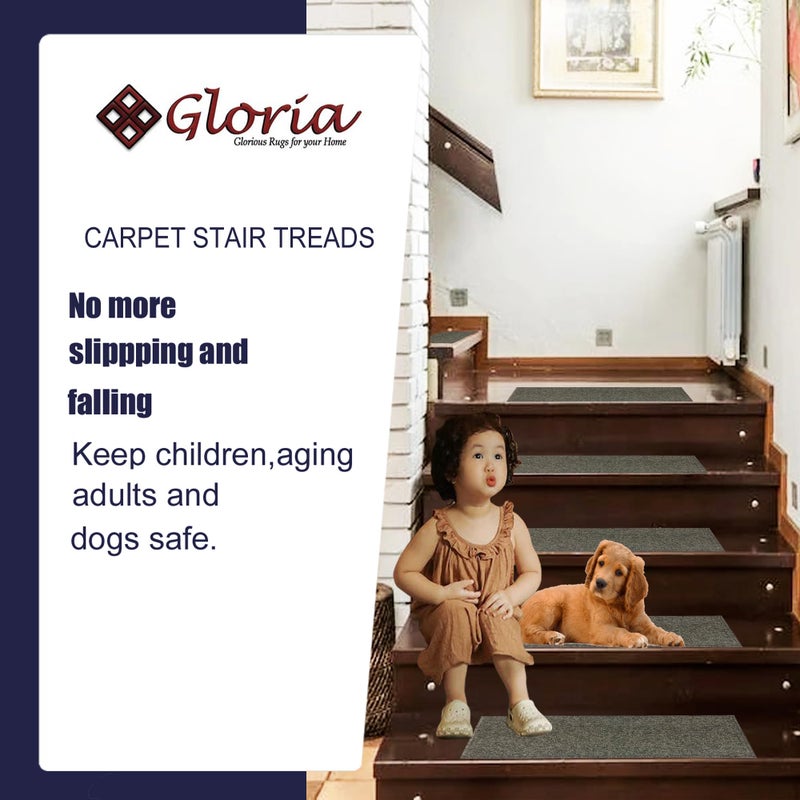 Gloria Stair Treads Carpet Rubber Backing Stair Runners for Steps Pet Carpet for Stairs - Stairway Carpet Rug â€“ Set of 7 Solid Gray (8.5â€ x 26â€) - Image 2